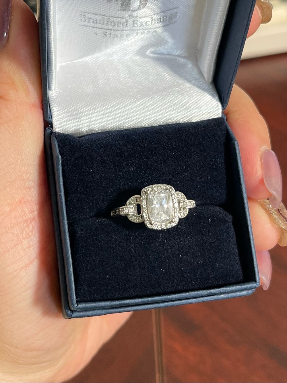 The Sterling Sliver 925 Cushion Halo Ring with Clear Stone